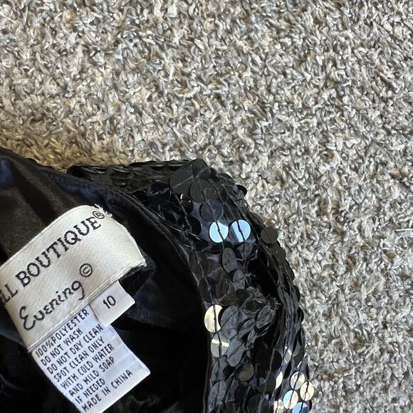 VTG ADRIANNA PAPELL Evening Dress Black Sequins High Neck Sleeveless Flapper 10 - Picture 5 of 6